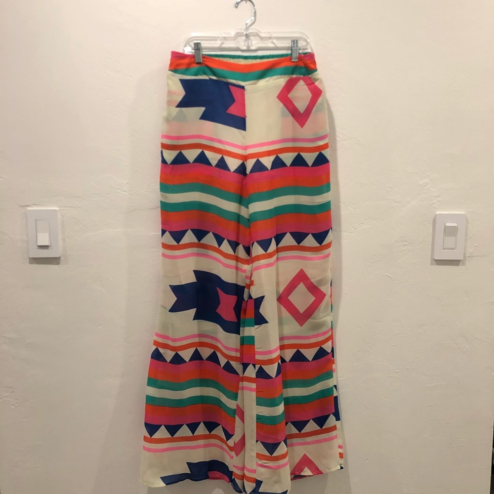 Sheer bright color palazzo pants.